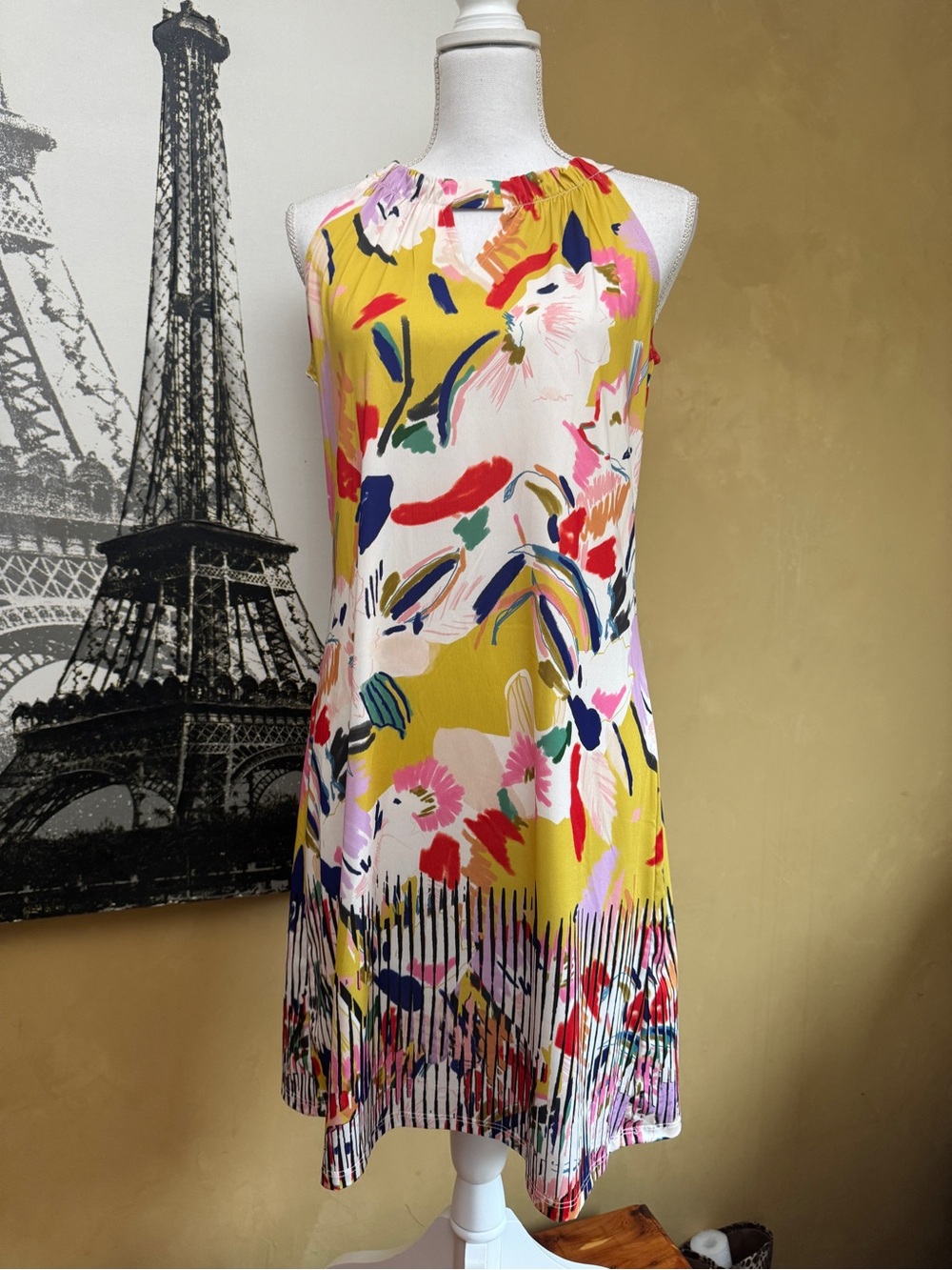 ISLE Sleeveless Abstract Floral Mini Dress in Yellow NWT